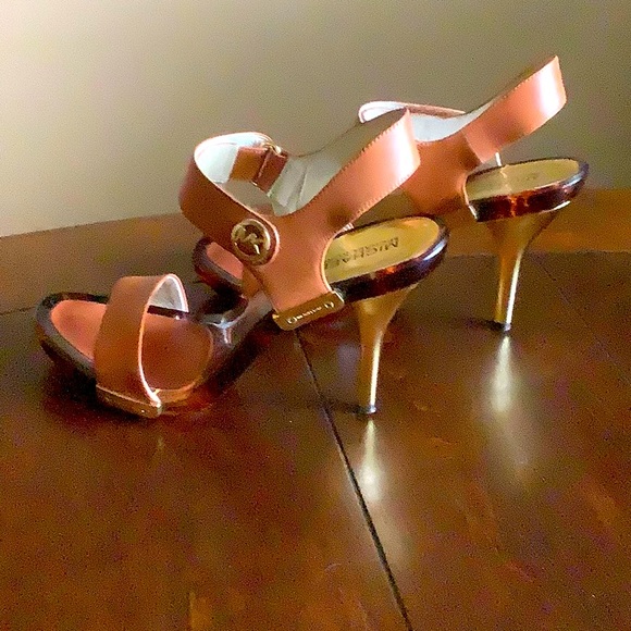 Michael Kors Shoes - Michael Kors summer sandal heels. Size 9. Camel leather with brass accents.